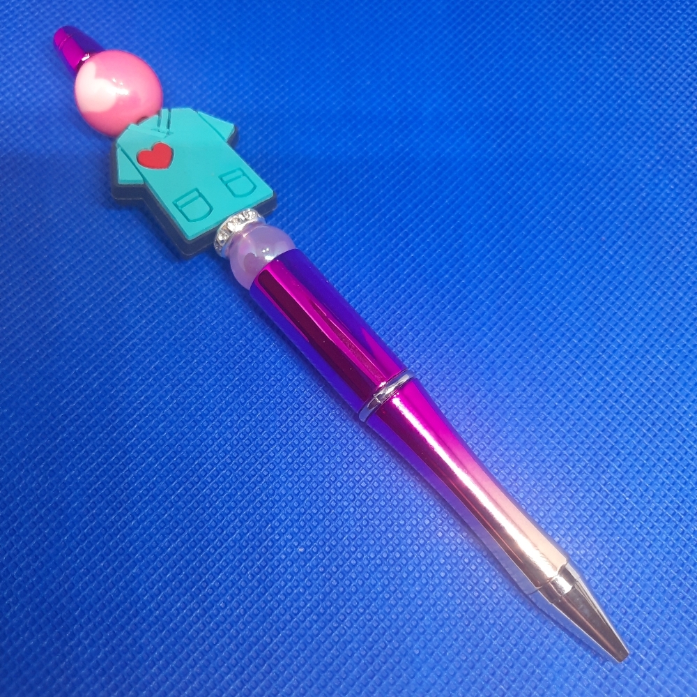 Blue Nurse Scrub Shirt Beaded Pen